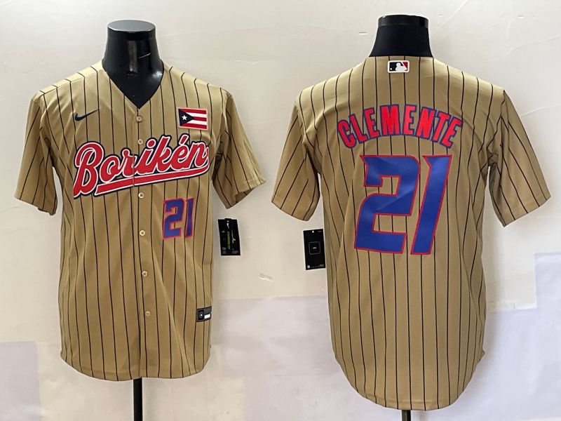 Men Puerto Rico 21 Clemente Brown Stripe Joint Name 2025 Nike MLB Jersey style 3